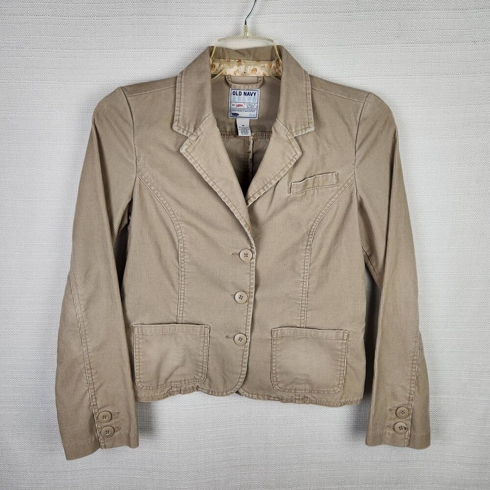 Old Navy Corduroy Casual Jacket Blazer Women's Medium Button Up Pockets Tan